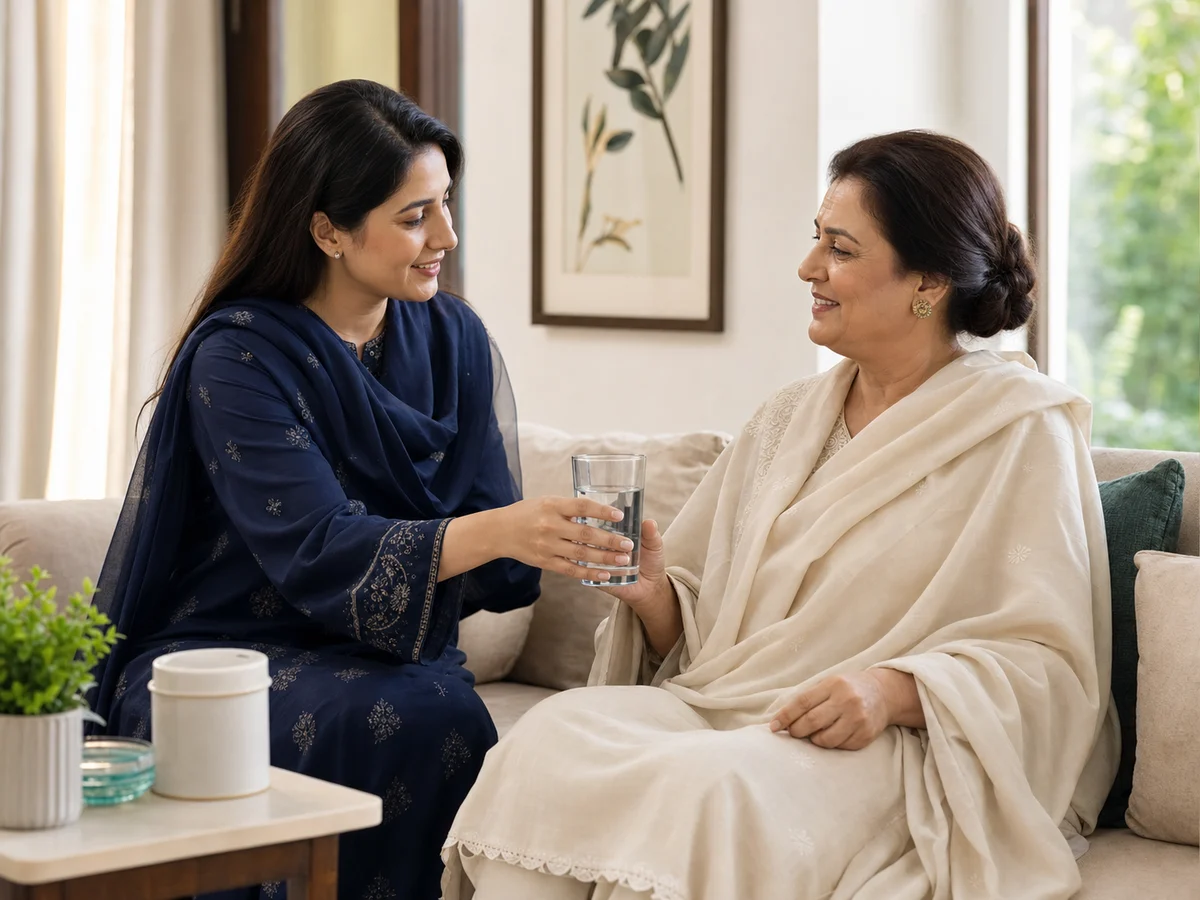 Pakistani mother and daughter sharing a caring moment at home